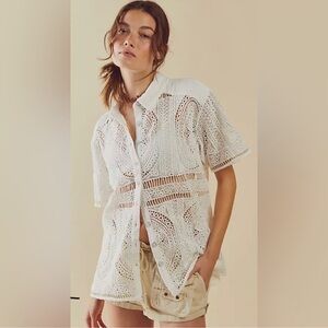 Free People all things Sweet eyelet button-down blouse